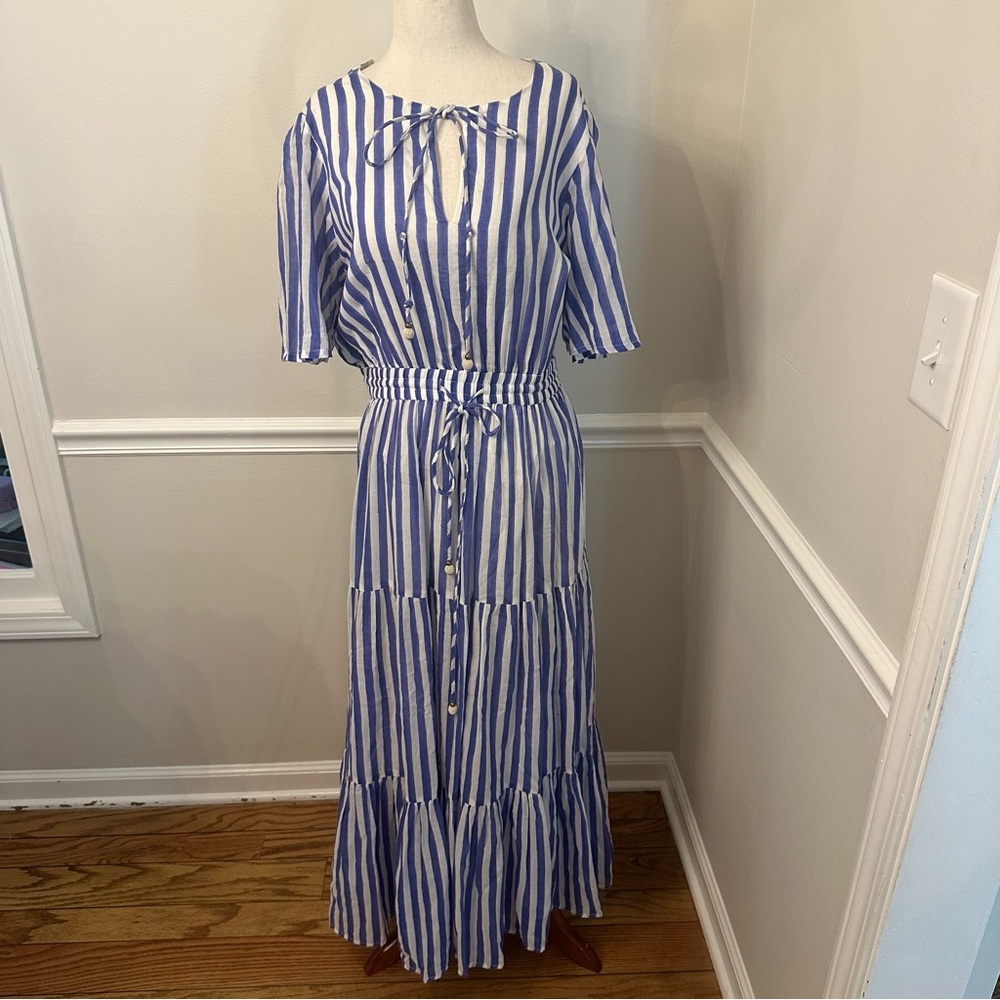 Oliphant Blue and White Striped Maxi Dress